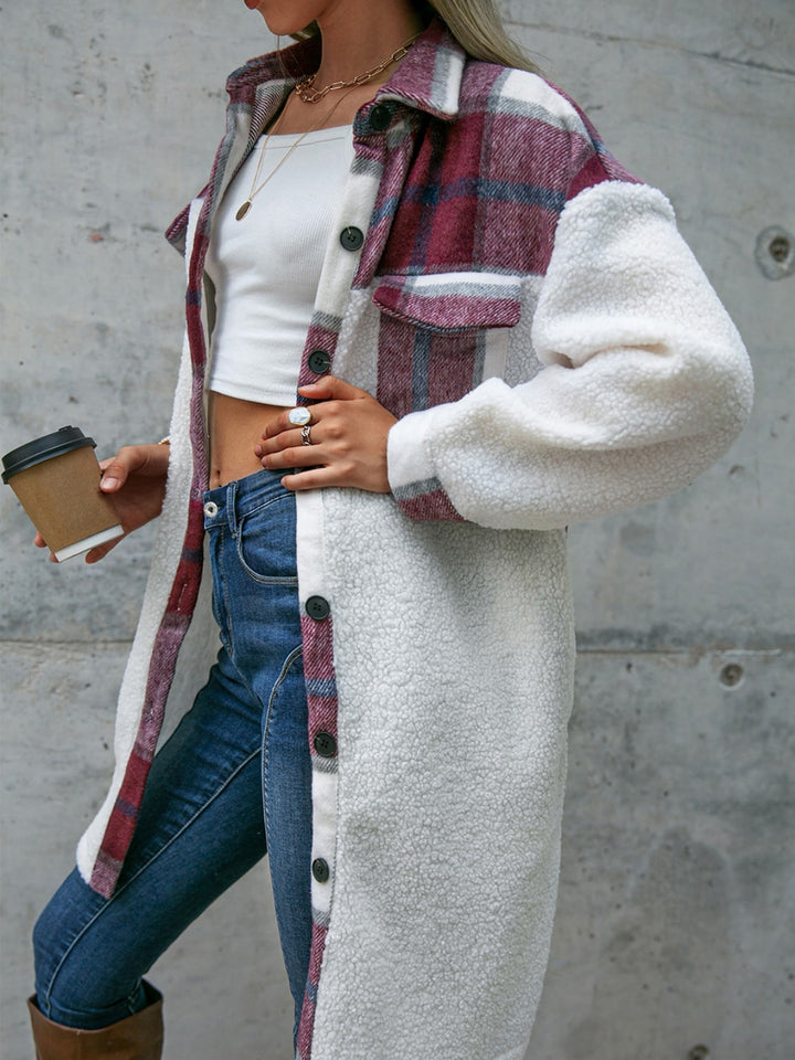 Plaid Dropped Shoulder Longline Coat Trendsi