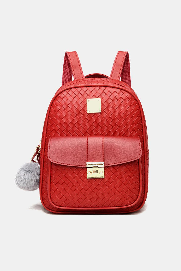 PU Leather Backpack with Pom-Pom Pendant - Super Amazing Store