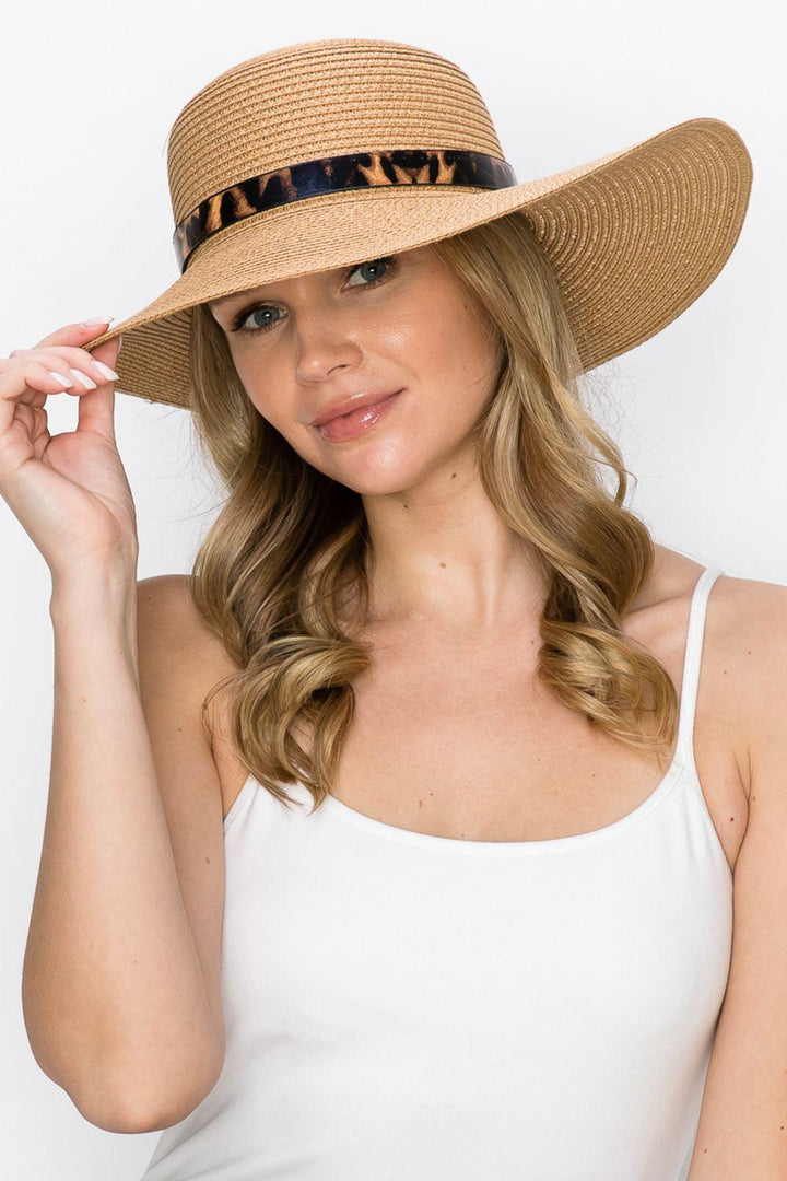 Justin Taylor Printed Belt Sunhat in Beige - Super Amazing Store