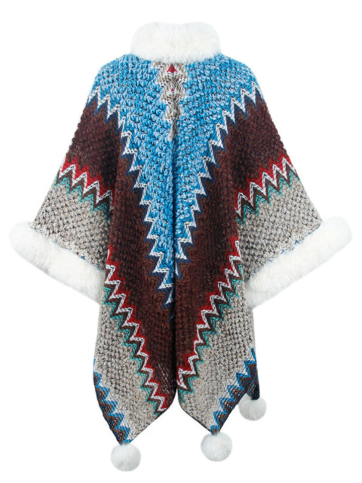 Color Block Open Front Poncho Trendsi