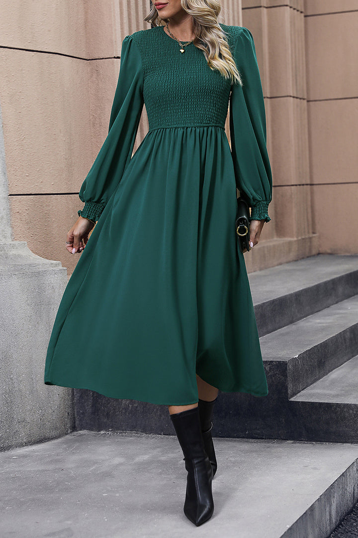 Smocked Long Sleeve Midi Dress Trendsi