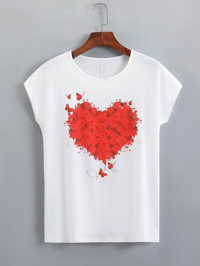 Heart Round Neck Short Sleeve T-Shirt Trendsi