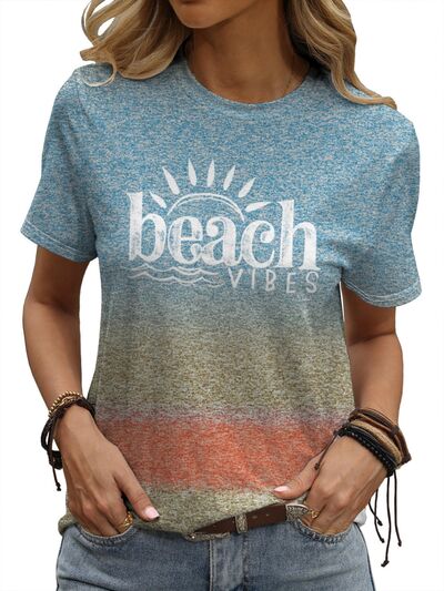 BEACH VIBES Round Neck Short Sleeve T-Shirt Trendsi