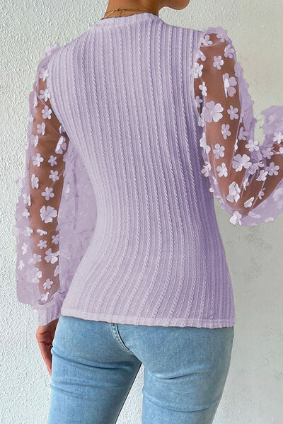 Double Take Textured Applique Long Sleeve Blouse Trendsi