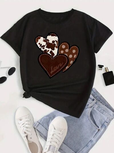 Heart Round Neck Short Sleeve T-Shirt Trendsi