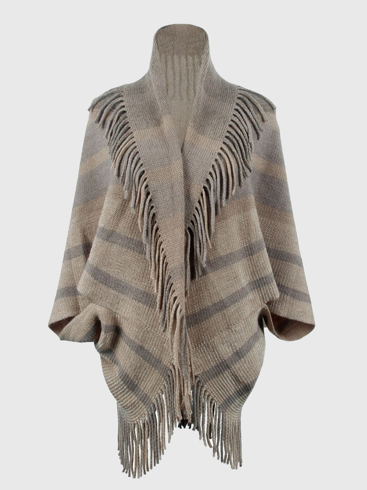 Fringe Detail Open Front Poncho Trendsi