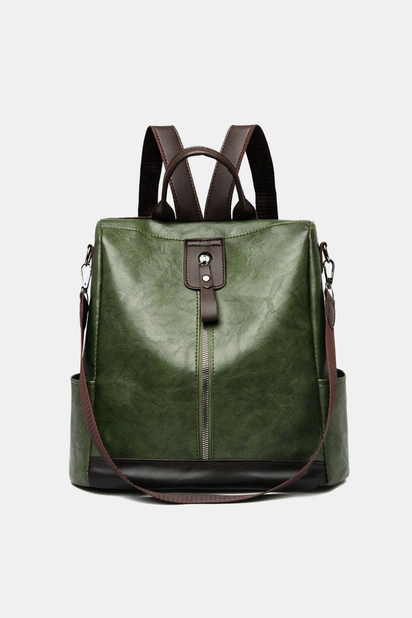 Contrast Color PU Leather Backpack - Super Amazing Store