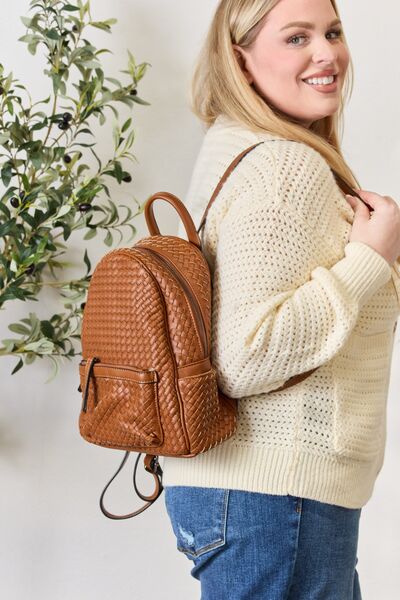 SHOMICO PU Leather Woven Backpack Trendsi