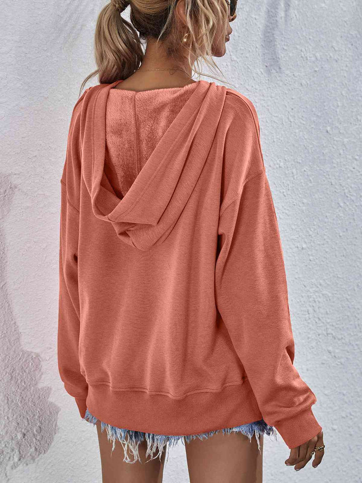 Dropped Shoulder Slit Hoodie Trendsi