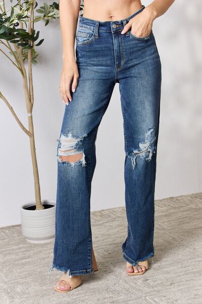 Judy Blue Full Size High Waist 90's Distressed Straight Jeans - Super Amazing Store