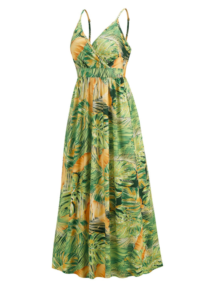 Printed Surplice Spaghetti Strap Dress Trendsi