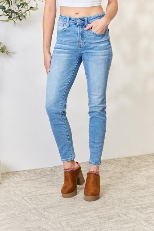 RISEN Full Size Mid Rise Skinny Jeans Trendsi