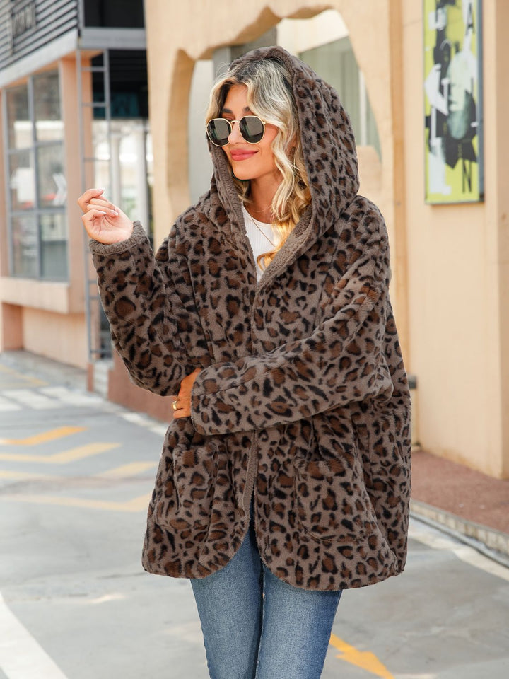 Leopard Hooded Coat with Pockets - Super Amazing Store