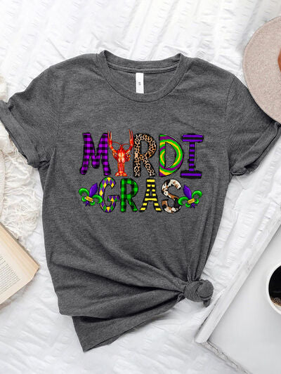 MARDI GRAS Round Neck Short Sleeve T-Shirt Trendsi