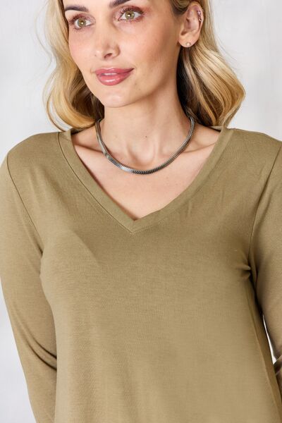 Zenana Full Size V-Neck Long Sleeve T-Shirt Trendsi