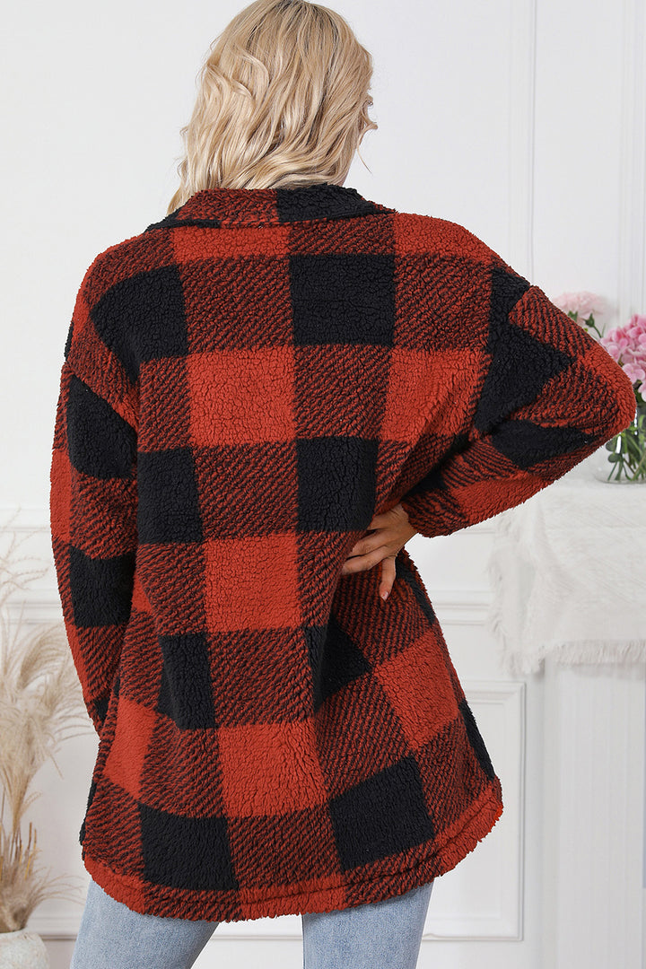 Plaid Button Down Coat with Pockets - Super Amazing Store