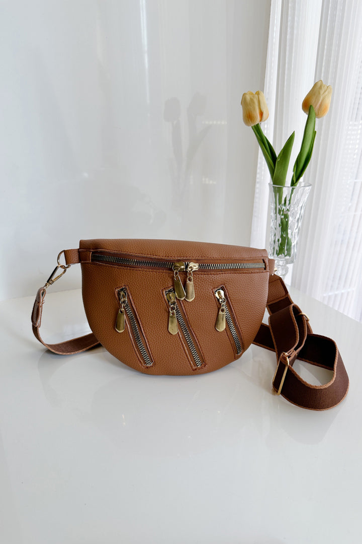 PU Leather Multi Zipper Shoulder Bag Trendsi