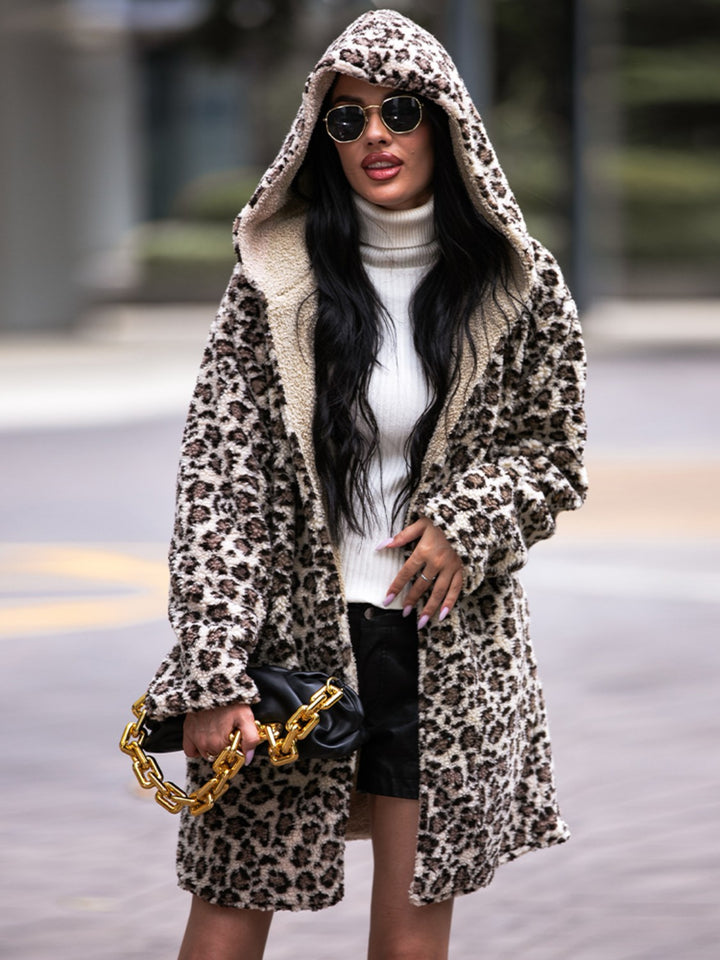 Leopard Hooded Coat with Pockets - Super Amazing Store