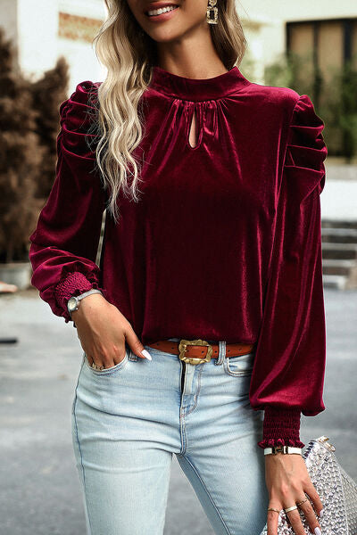 Mock Neck Puff Sleeve Blouse Trendsi