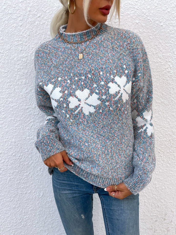 Four Leaf Clover Mock Neck Sweater - Super Amazing Store