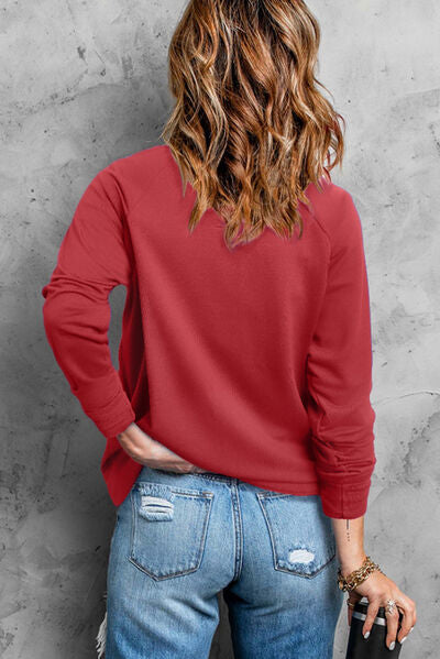 Heart Pearl Detail Round Neck Sweatshirt Trendsi