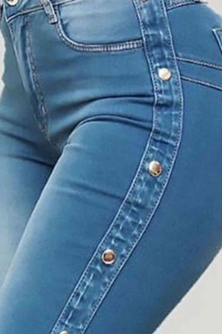 Button Detail Flare Jeans Trendsi