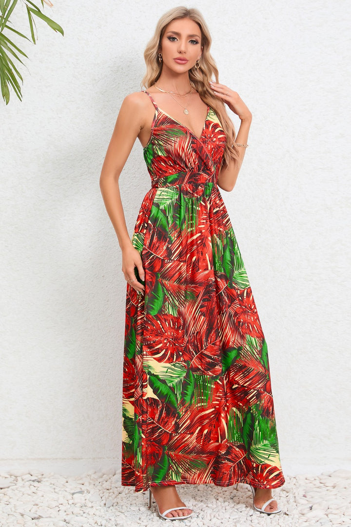 Printed Surplice Maxi Cami Dress Trendsi