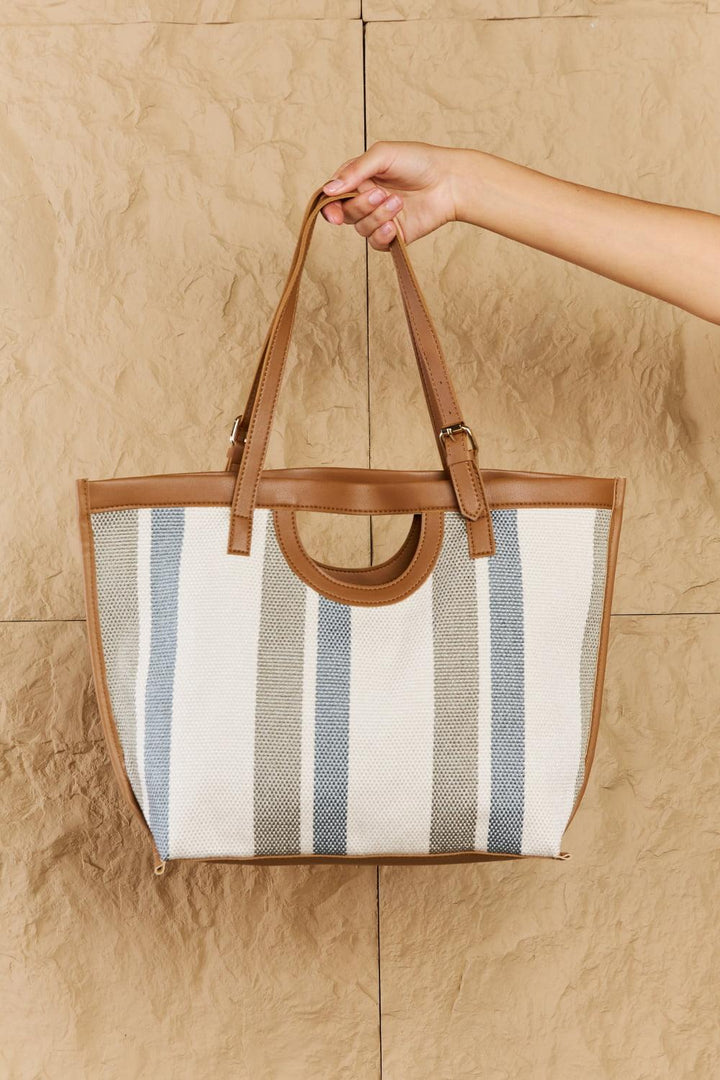 Fame Striped In The Sun Faux Leather Trim Tote Bag - Super Amazing Store