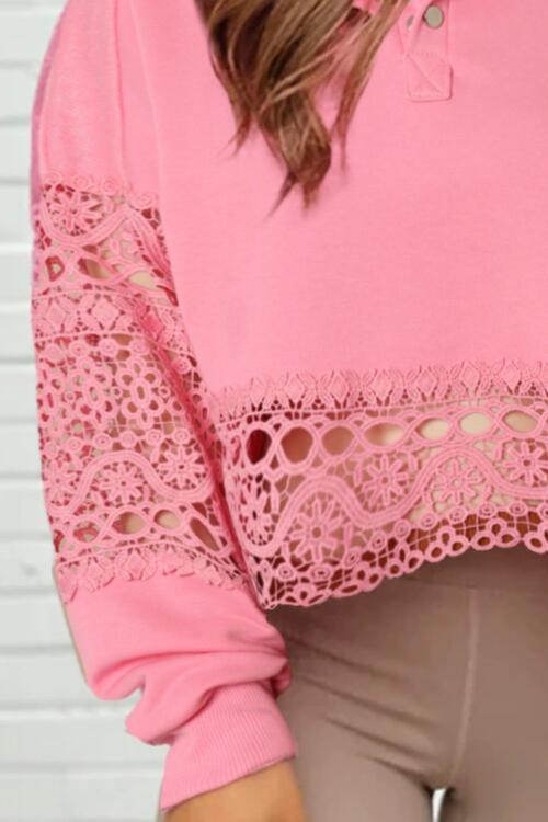 Crochet Snap Button Sweatshirt Trendsi