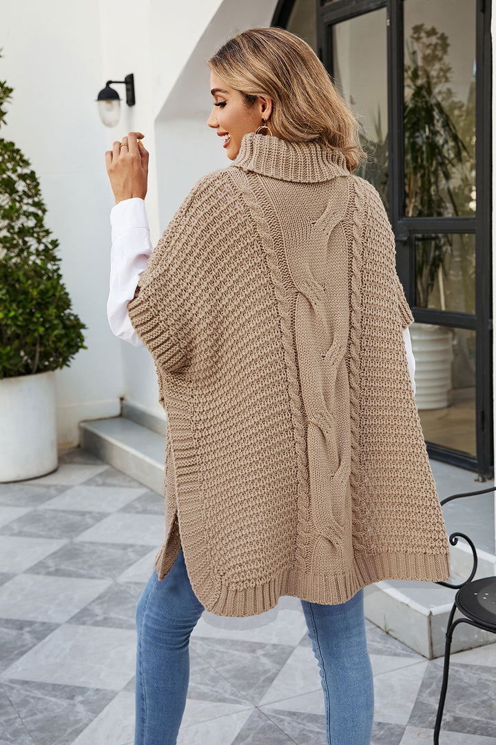 Cable-Knit Turtleneck Slit Sweater - Super Amazing Store