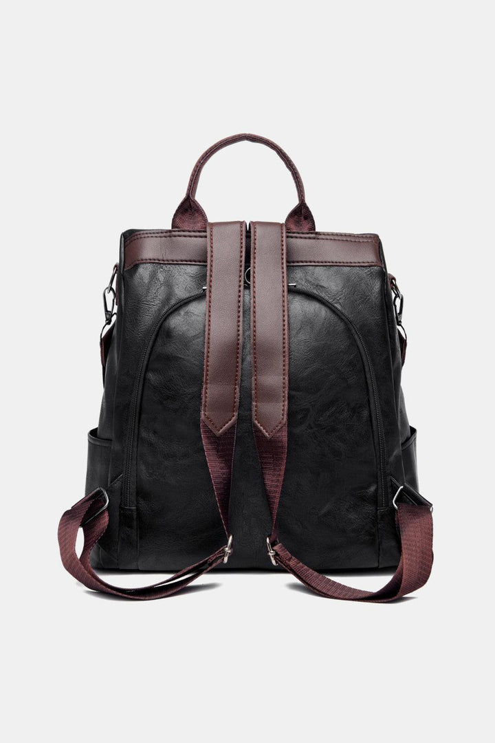 Contrast Color PU Leather Backpack - Super Amazing Store