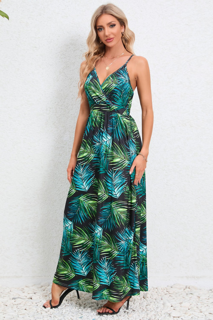 Printed Surplice Maxi Cami Dress Trendsi