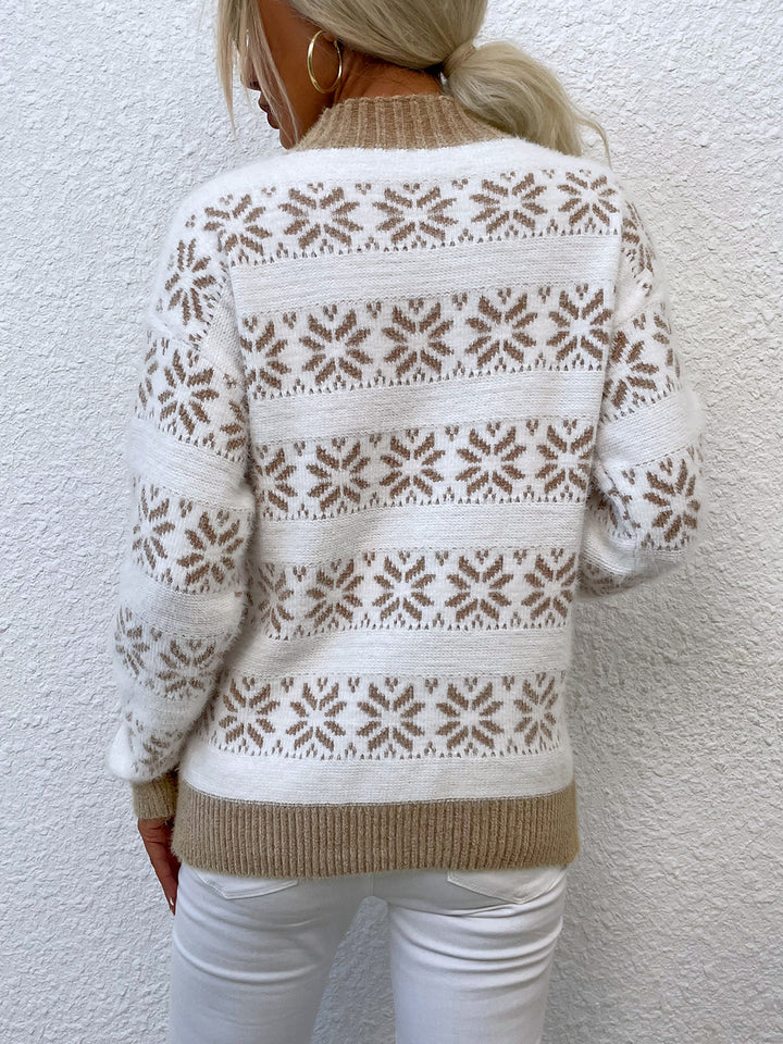 Snowflake Pattern Mock Neck Sweater - Super Amazing Store