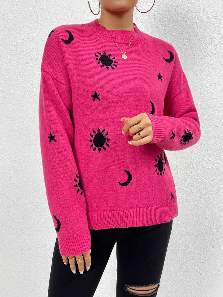 Patterned Drop Shoulder Sweater - Super Amazing Store