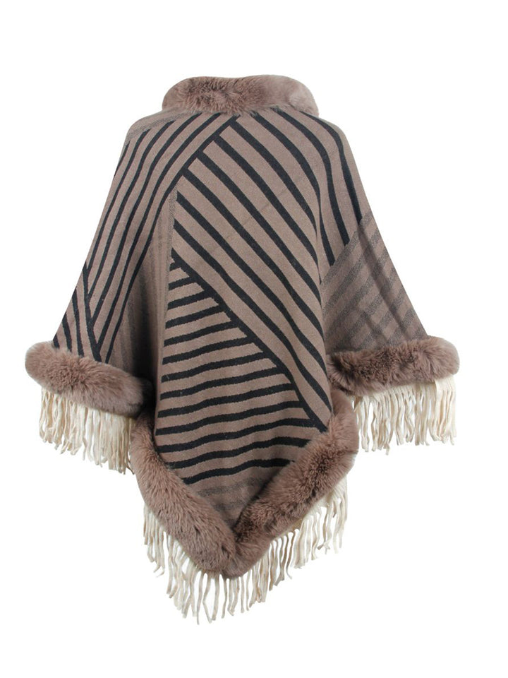 Striped Fringe Hem Poncho - Super Amazing Store