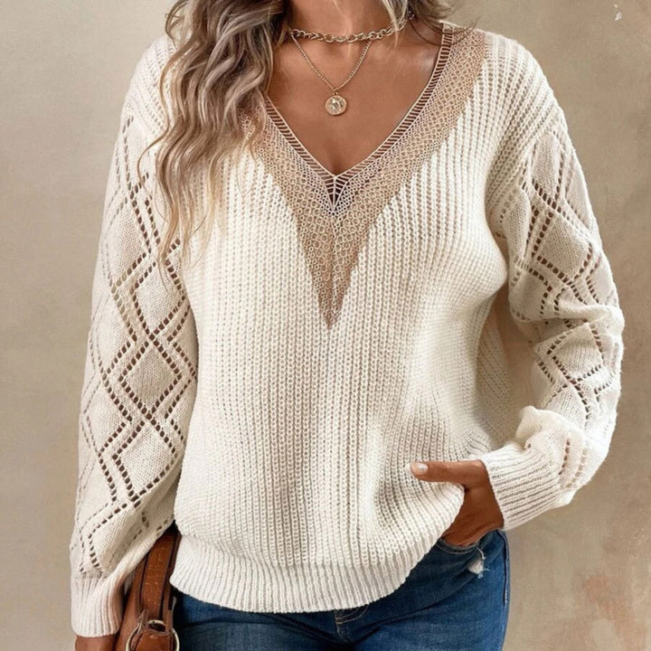 Contrast V-Neck Sweater Trendsi