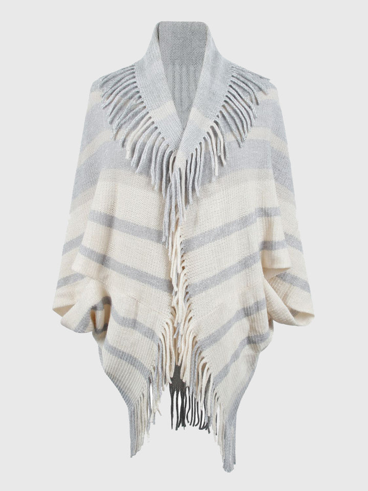 Fringe Detail Open Front Poncho Trendsi