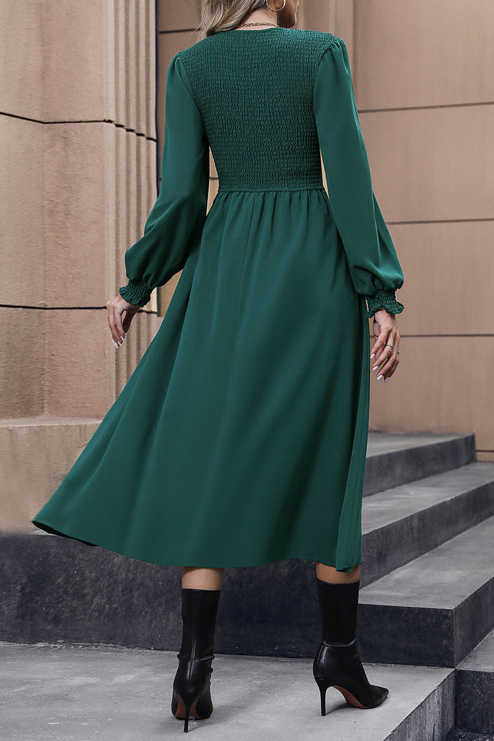 Smocked Long Sleeve Midi Dress Trendsi