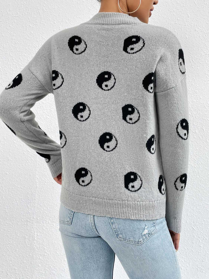 Patterned Drop Shoulder Sweater - Super Amazing Store