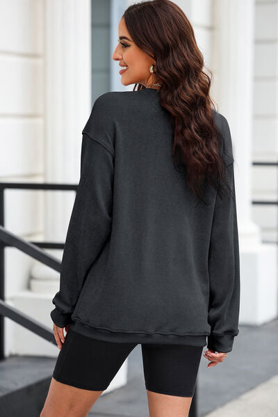 Heart Round Neck Dropped Shoulder Sweatshirt Trendsi