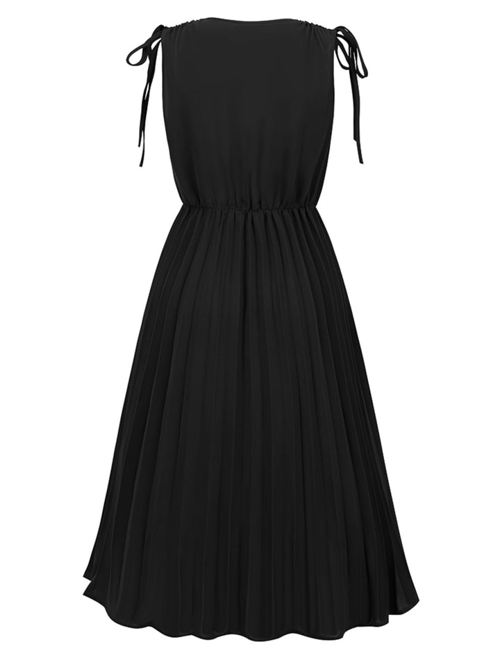 Pleated V-Neck Sleeveless Midi Dress Trendsi