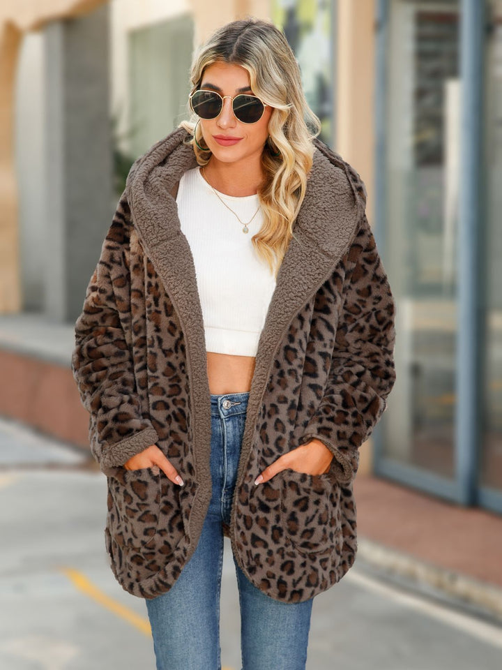 Leopard Hooded Coat with Pockets - Super Amazing Store