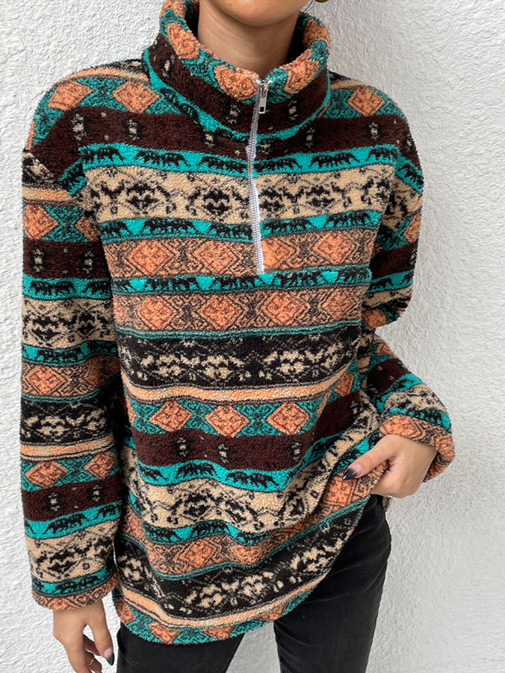 Printed Quarter-Zip Long Sleeve Sweater - Super Amazing Store