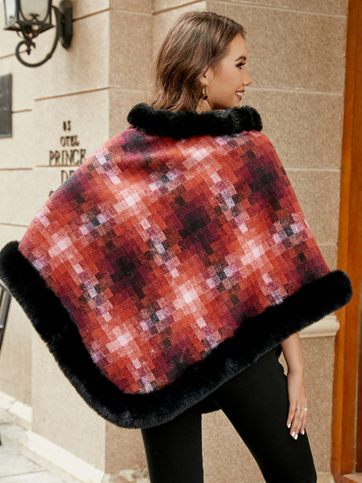 Faux Fur Trim Poncho - Super Amazing Store