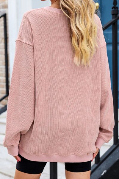 Heart Round Neck Dropped Shoulder Sweatshirt Trendsi