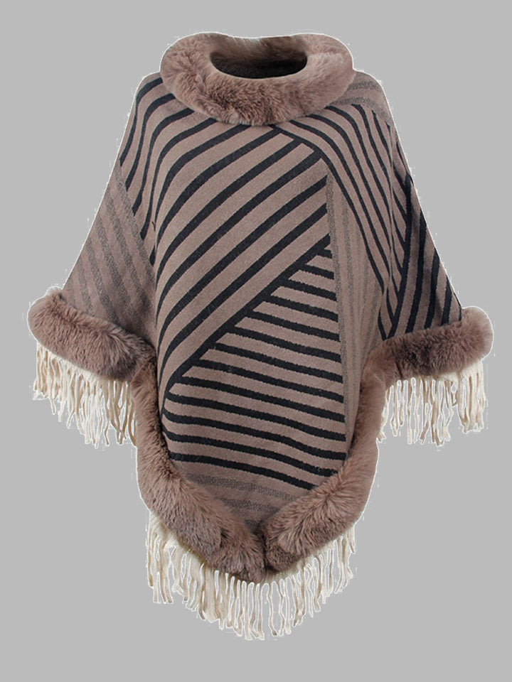 Striped Fringe Hem Poncho - Super Amazing Store