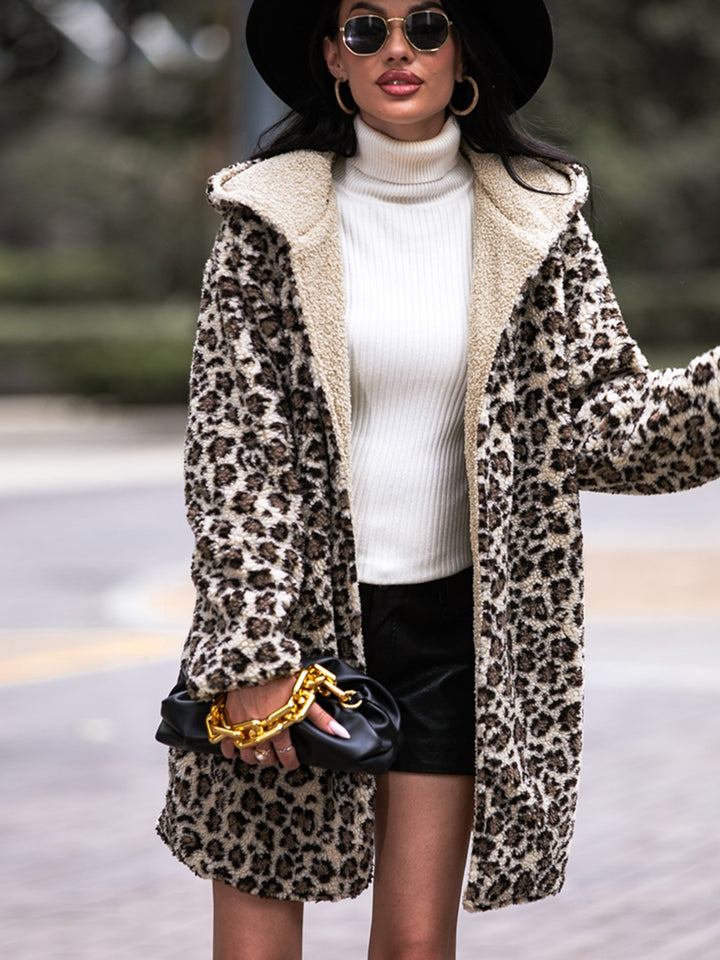 Leopard Hooded Coat with Pockets - Super Amazing Store