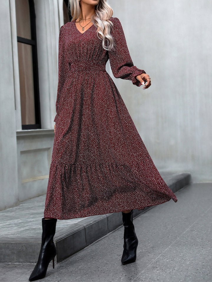 V-Neck Flounce Sleeve Dress Trendsi