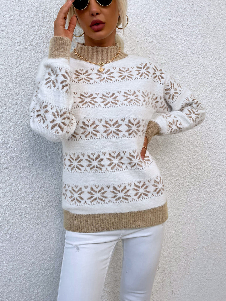 Snowflake Pattern Mock Neck Sweater - Super Amazing Store