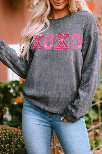 XOXO Round Neck Dropped Shoulder Sweatshirt Trendsi